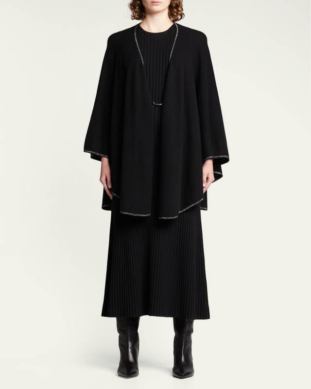 Jersey-Knit Cashmere Cape with Stone Placket
